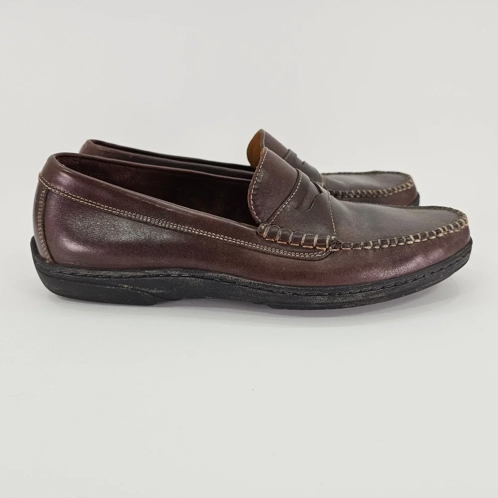 Cole Haan Mens Brown Leather Penny Loafers Moc Toe Slip On Shoes Size 9 - Picture 5 of 9